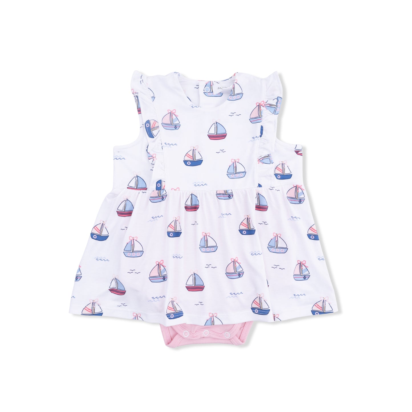 Bubbly Sailboats Pink - Ruffle Bodysuit Dress