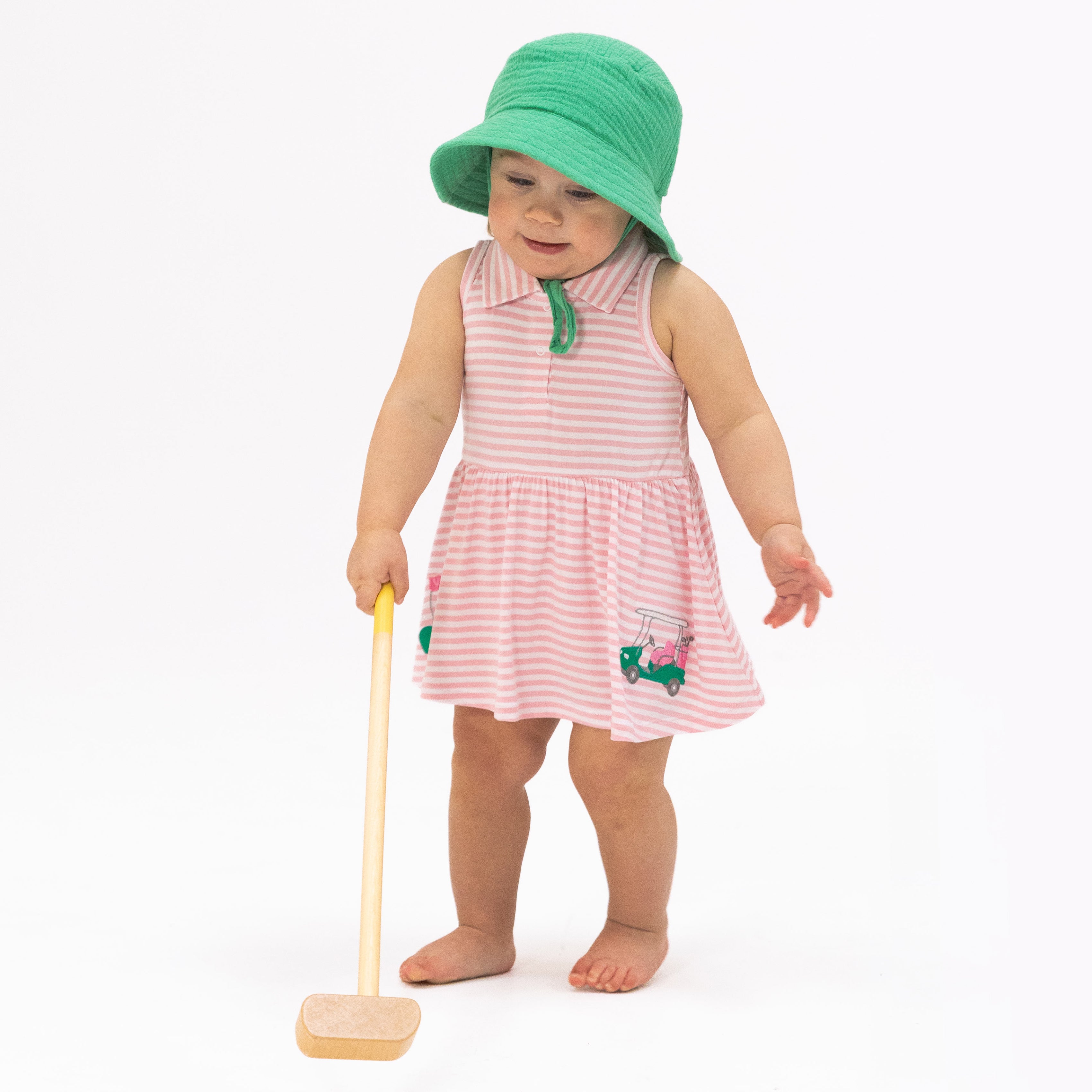 green and pink striped golf dress team name 20260422-cf Stock:Pre-order(15 Days) Exquisite Short Sleeve A-Line