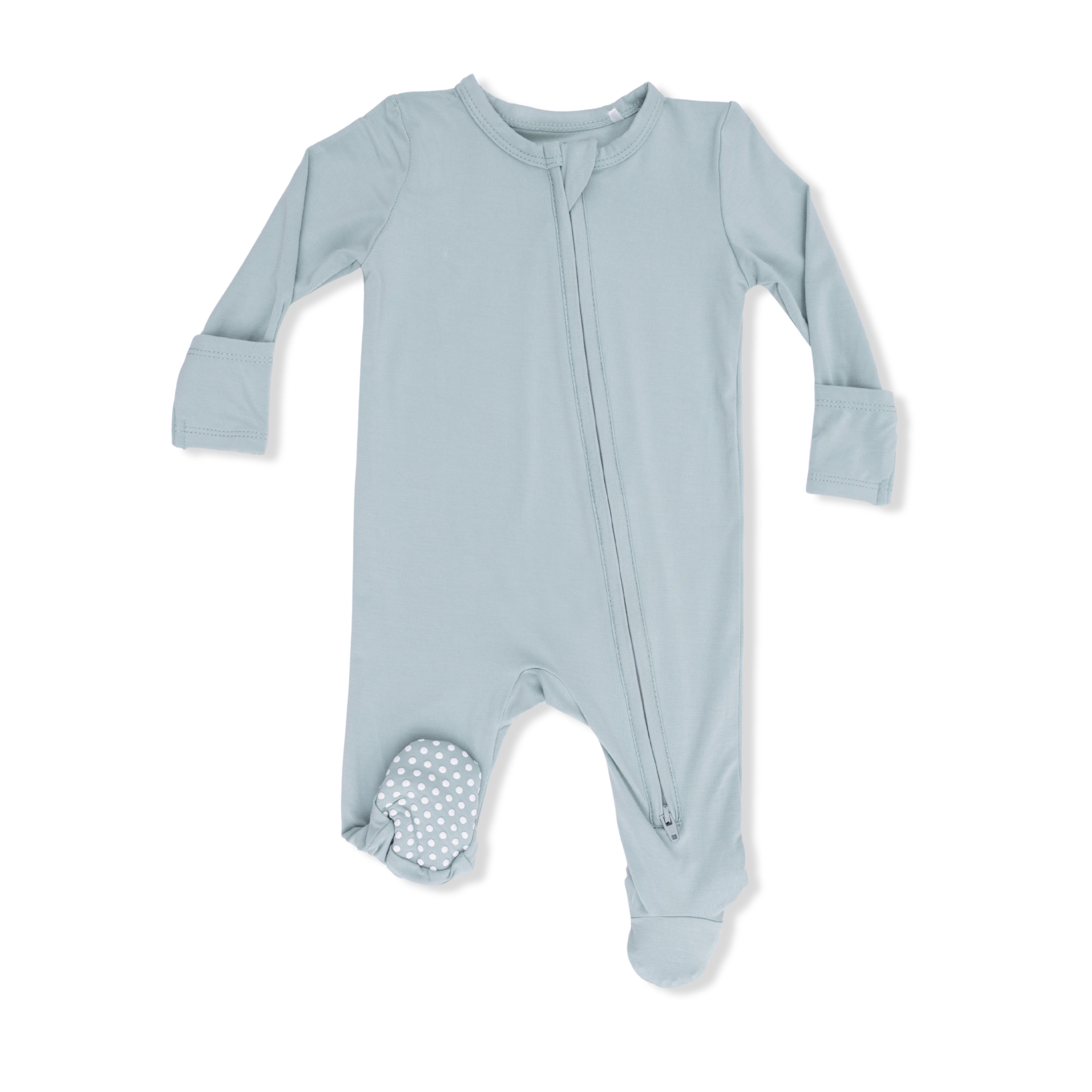 ま*こ様 Pierrot OnesieJadeite Bohemia 0-6M Solid Jadeite - 2 Way Zipper Footie – Angel Dear