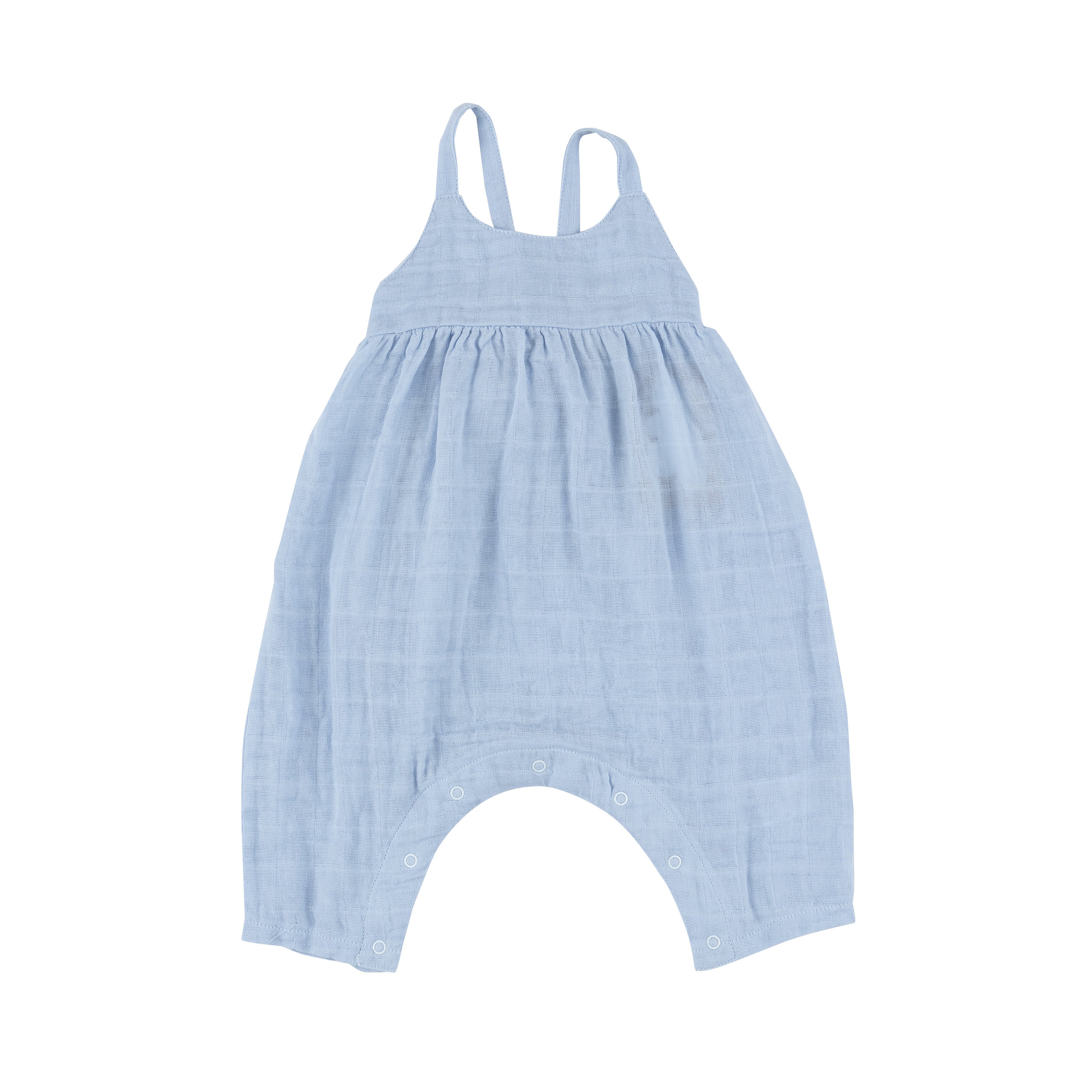 Tie Back Romper Dusty Blue Solid Muslin Angel Dear