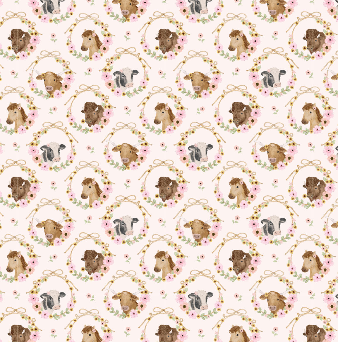 <!--SS26--> Farm Animals Floral Cameos Pink