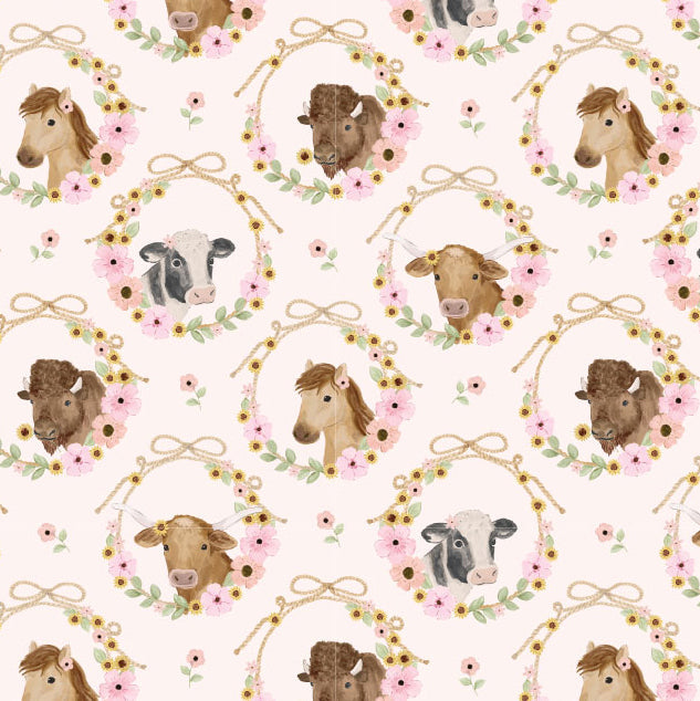 <!--SS26--> Farm Animals Floral Cameos Pink
