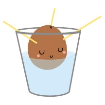 cute illustration of a potato in a clear water cup