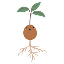 cute illustration of smiling potato growing with leaves and roots