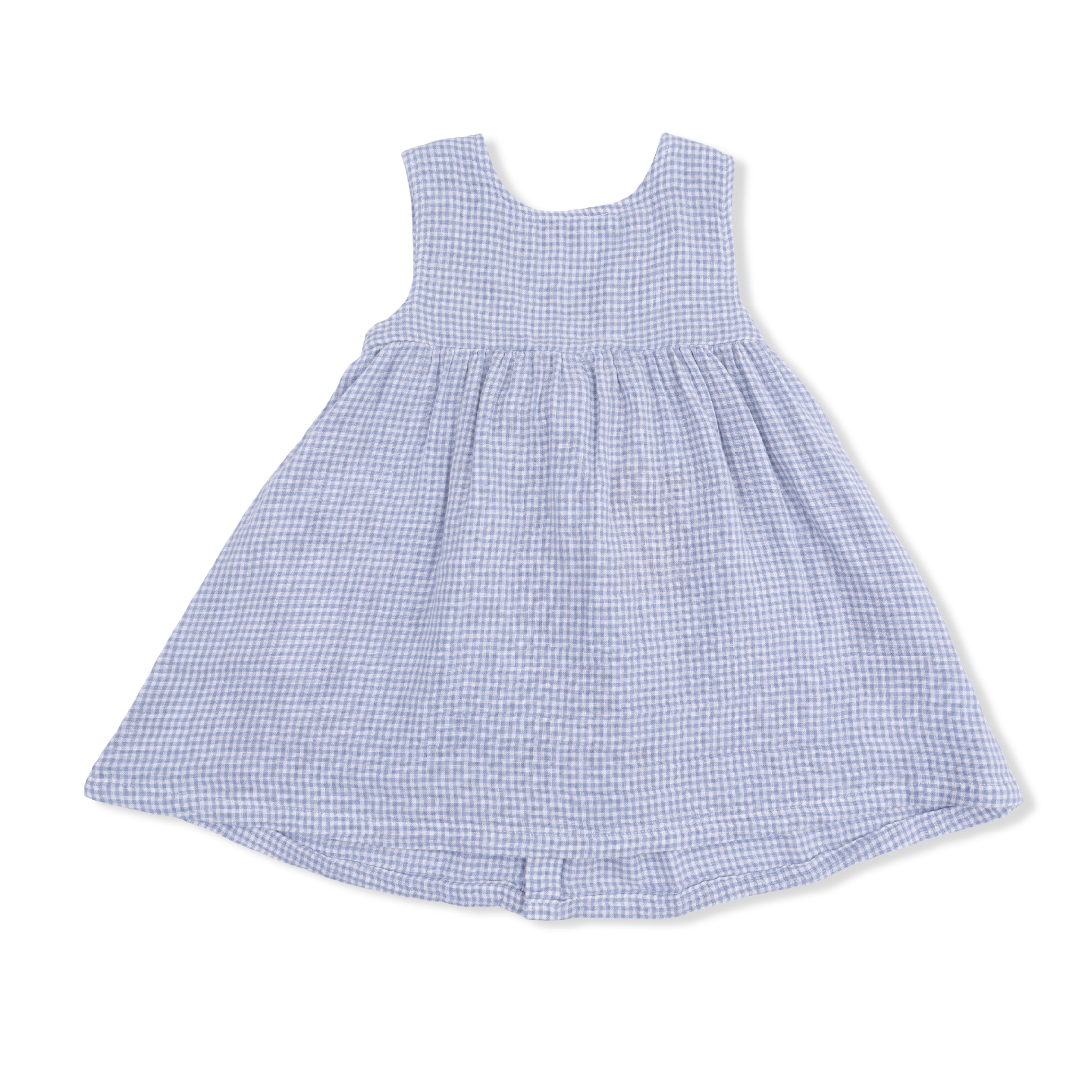 Micro Gingham Blue Blizzard - Dress with Bow and Bloomer-Angel Dear
