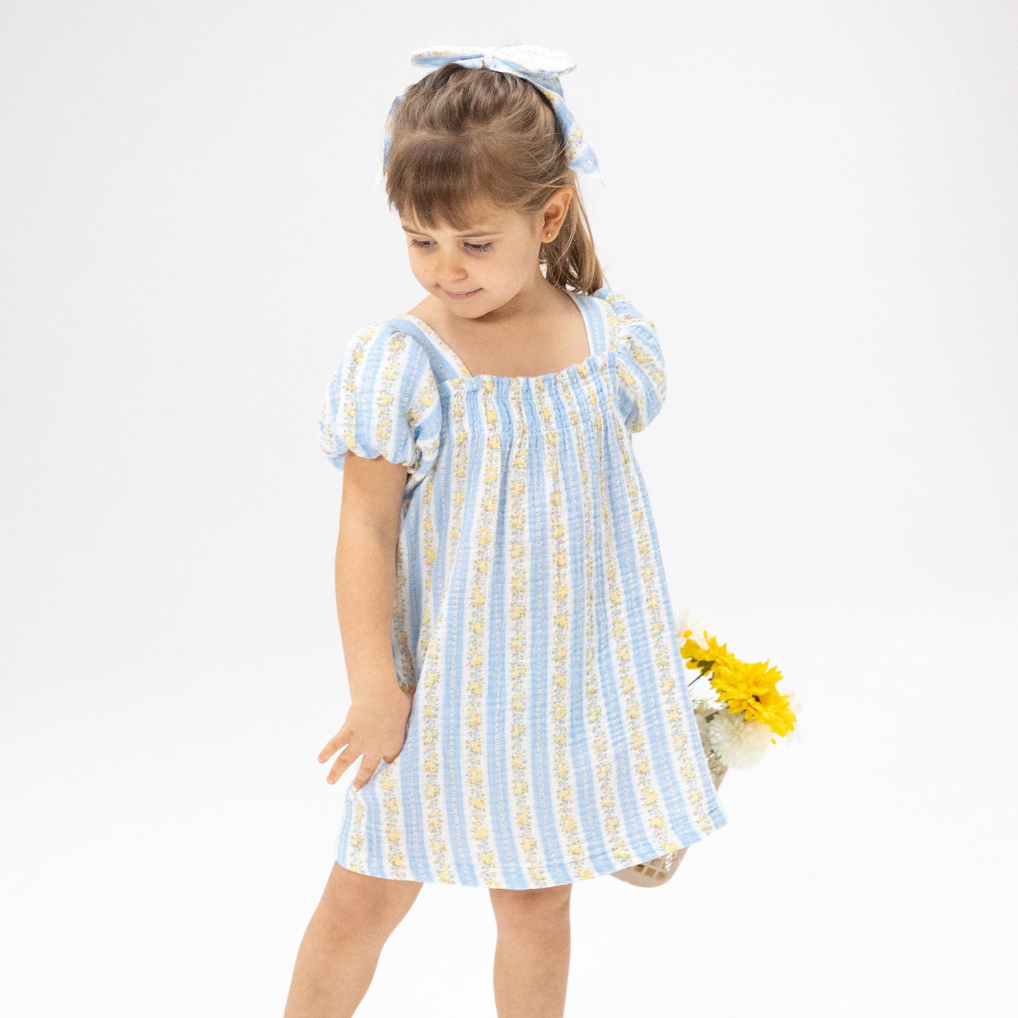 Odalys Floral Stripe - Puff Sleeve Dress with Bloomer-Angel Dear