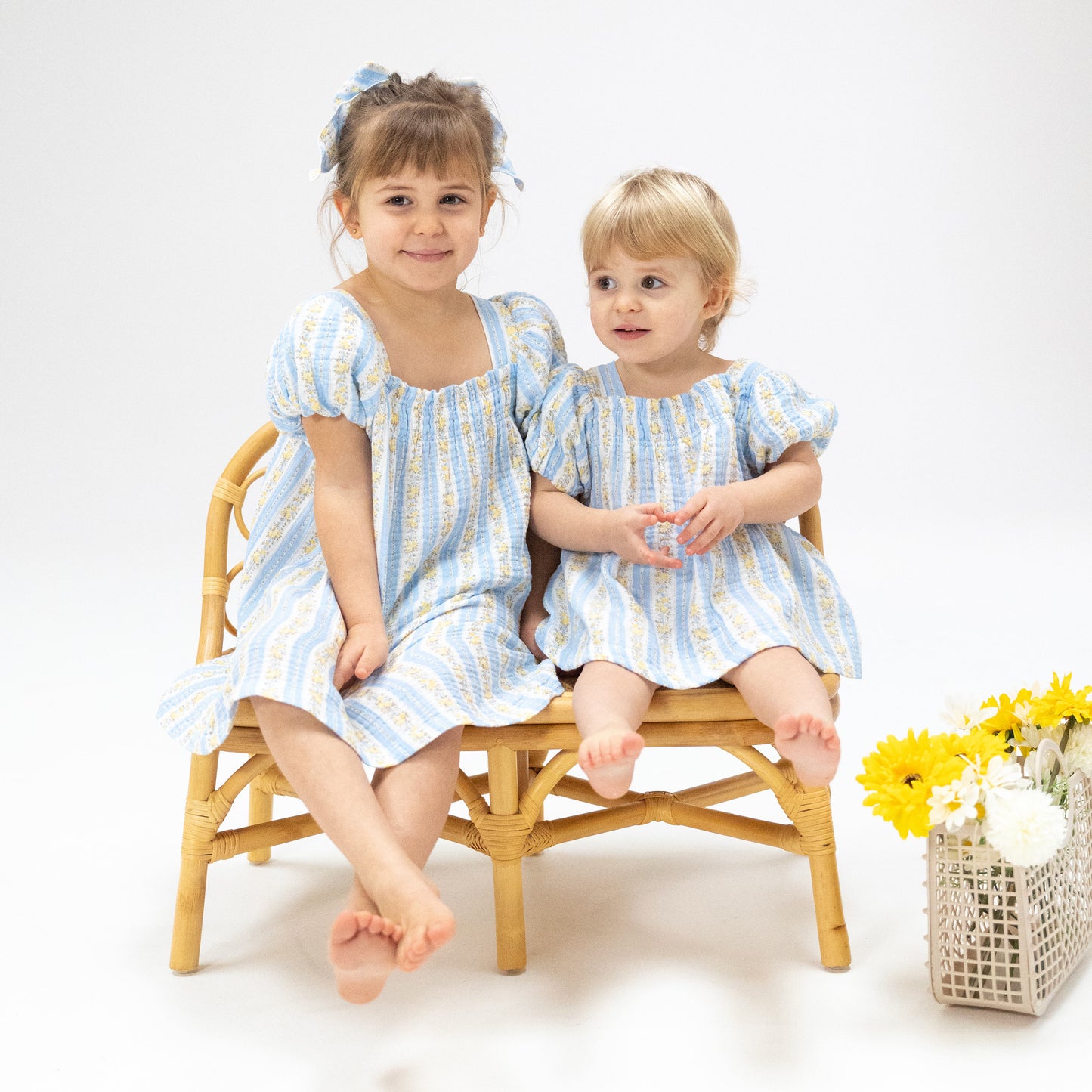 Odalys Floral Stripe - Puff Sleeve Dress with Bloomer-Angel Dear