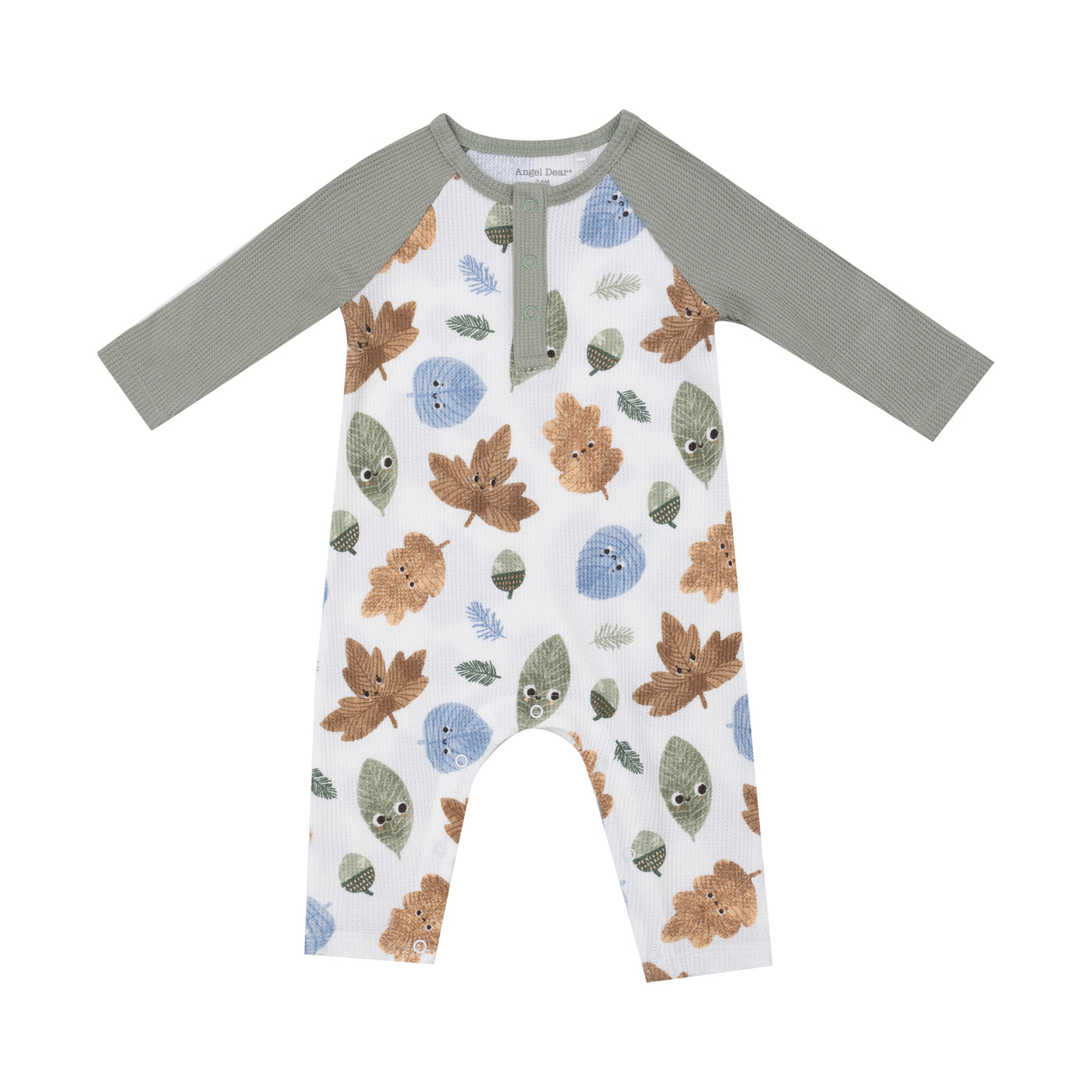 L/S Raglan Henley Romper - Cuddly Leaves-Angel Dear