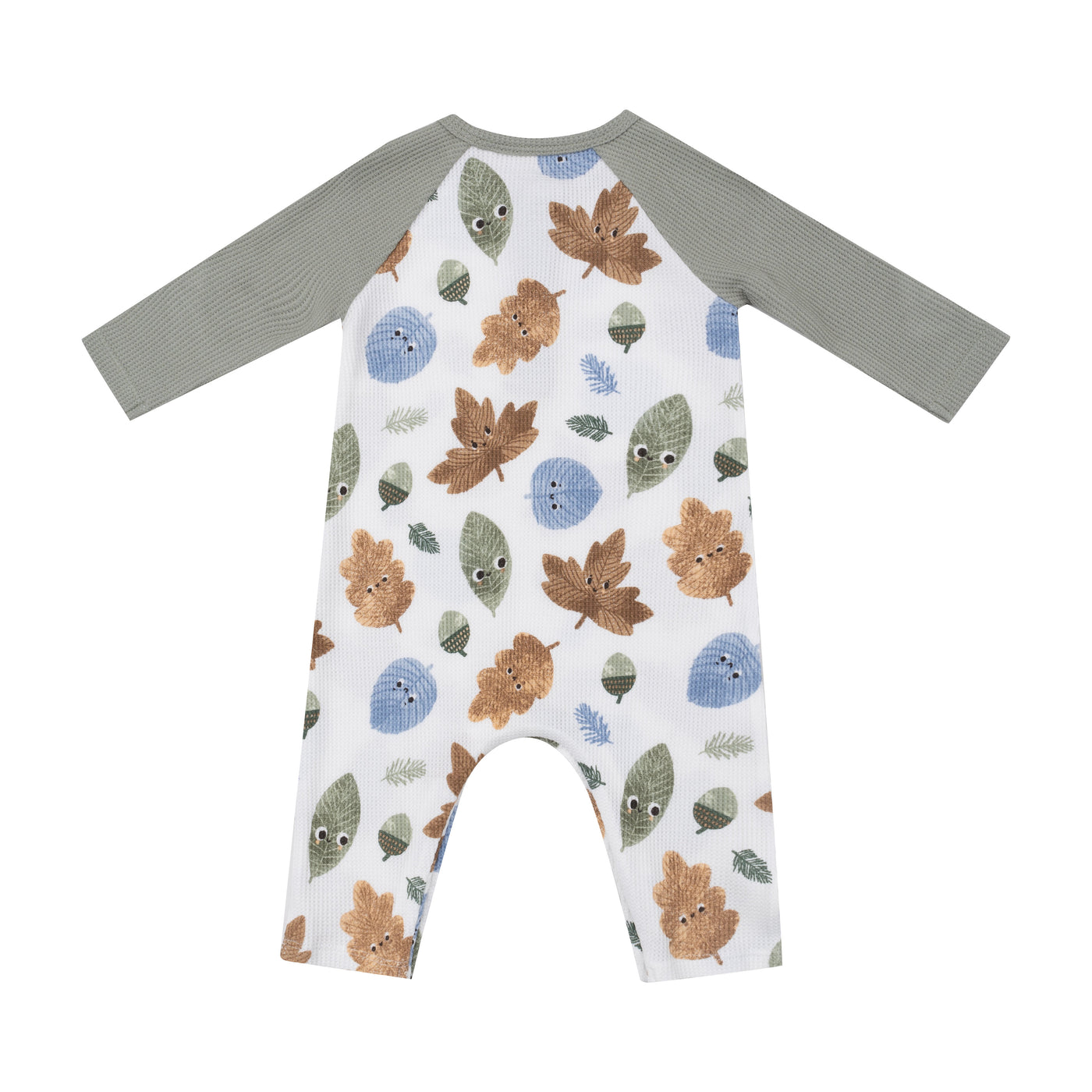 L/S Raglan Henley Romper - Cuddly Leaves-Angel Dear