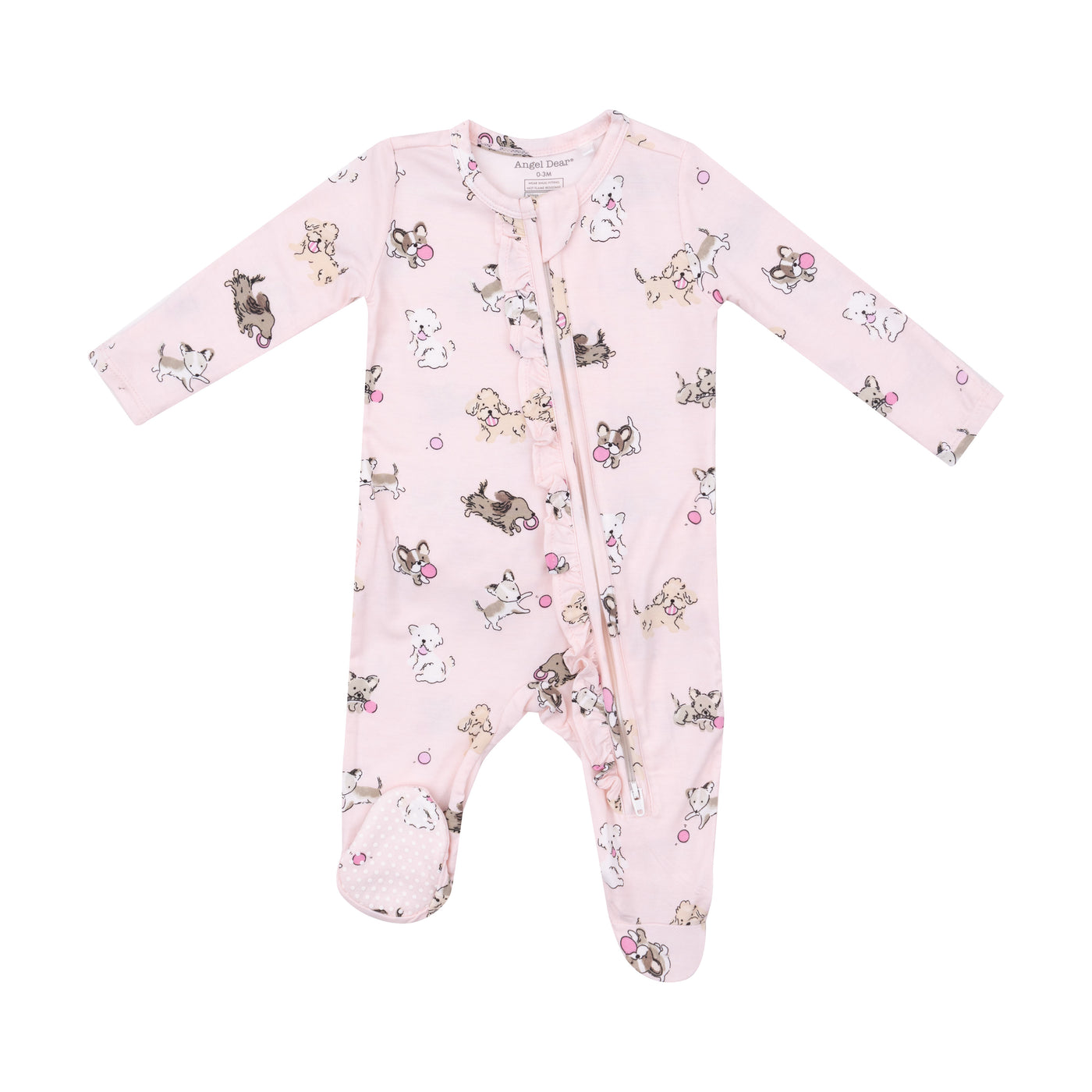 2 Way Ruffle Zipper Footie - Fluffy Puppies-Angel Dear