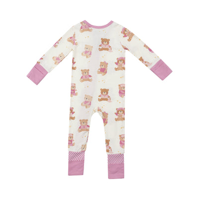 2 Way Zipper Romper - Teddy Bears Pink-Angel Dear