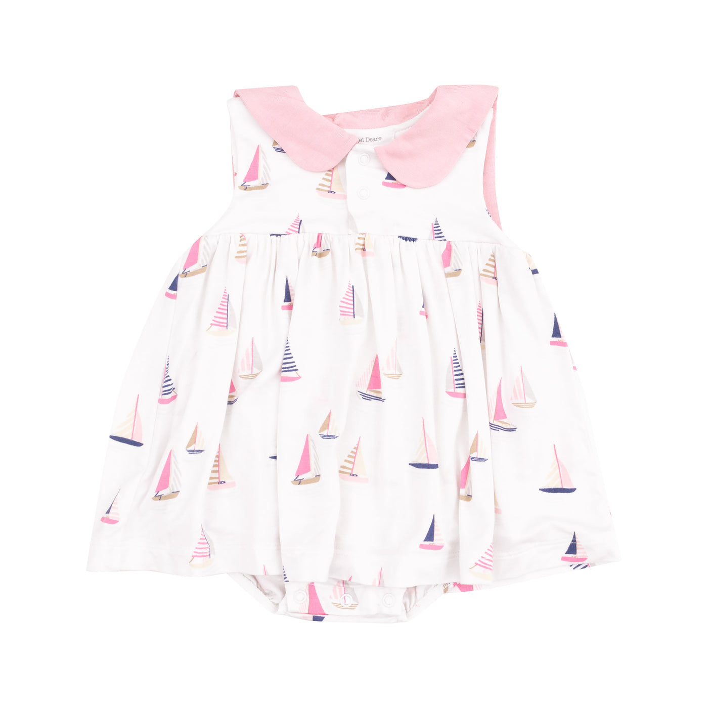 Sailor Bodysuit Dress with Embroidery - Sailboats Pink