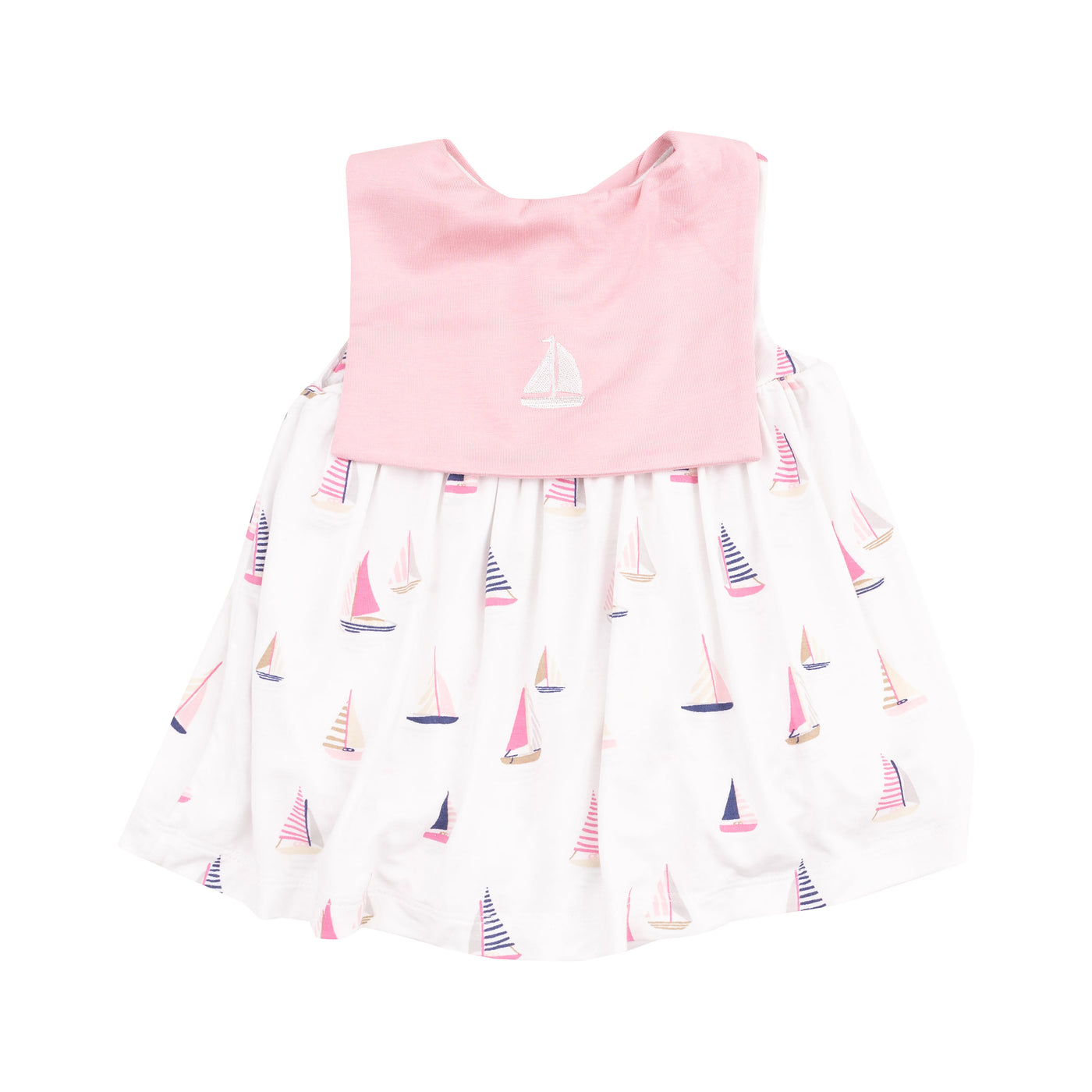 Sailor Bodysuit Dress with Embroidery - Sailboats Pink