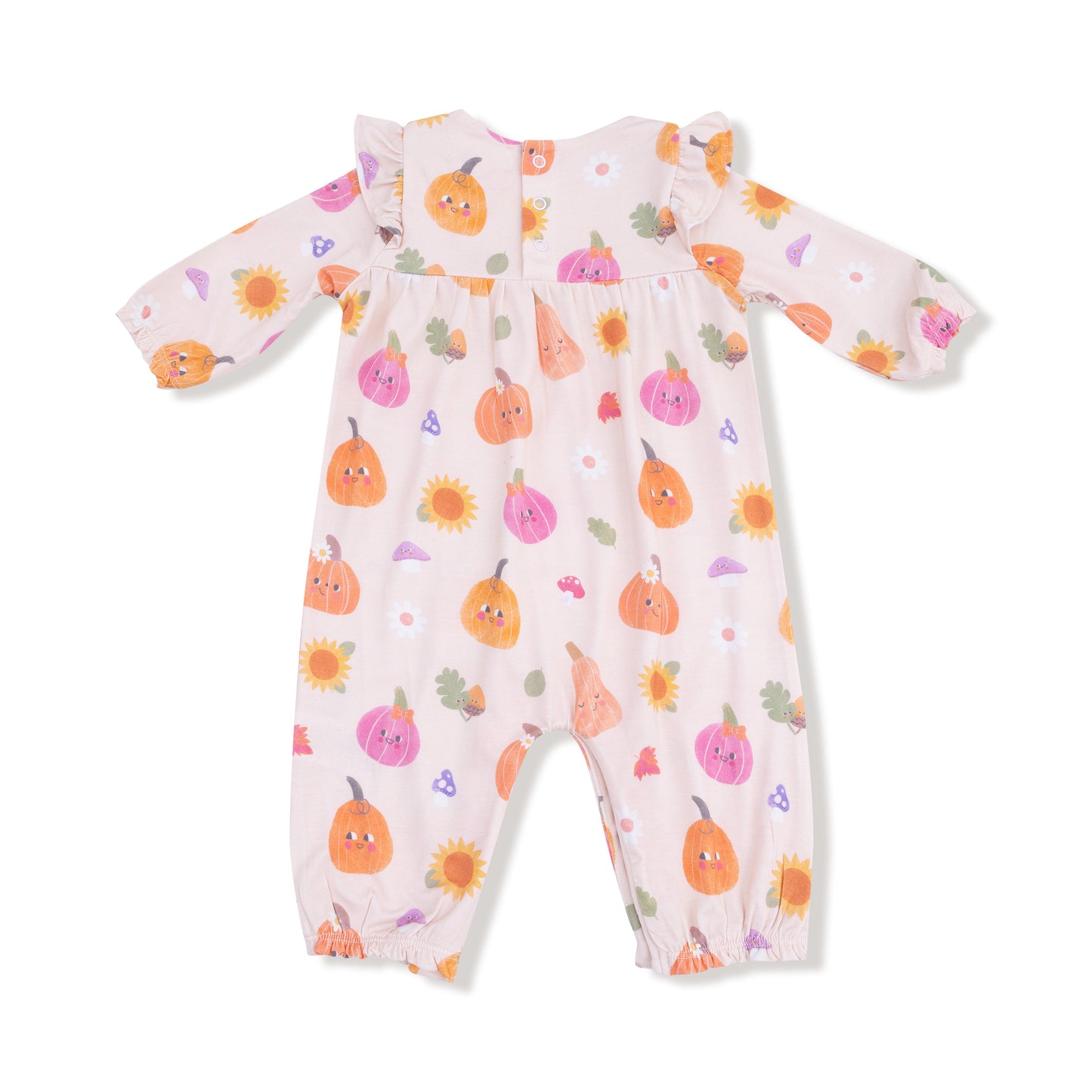 Ruffle Sleeve Romper in our  Autumn Pumpkins - Pink print from Angel Dear