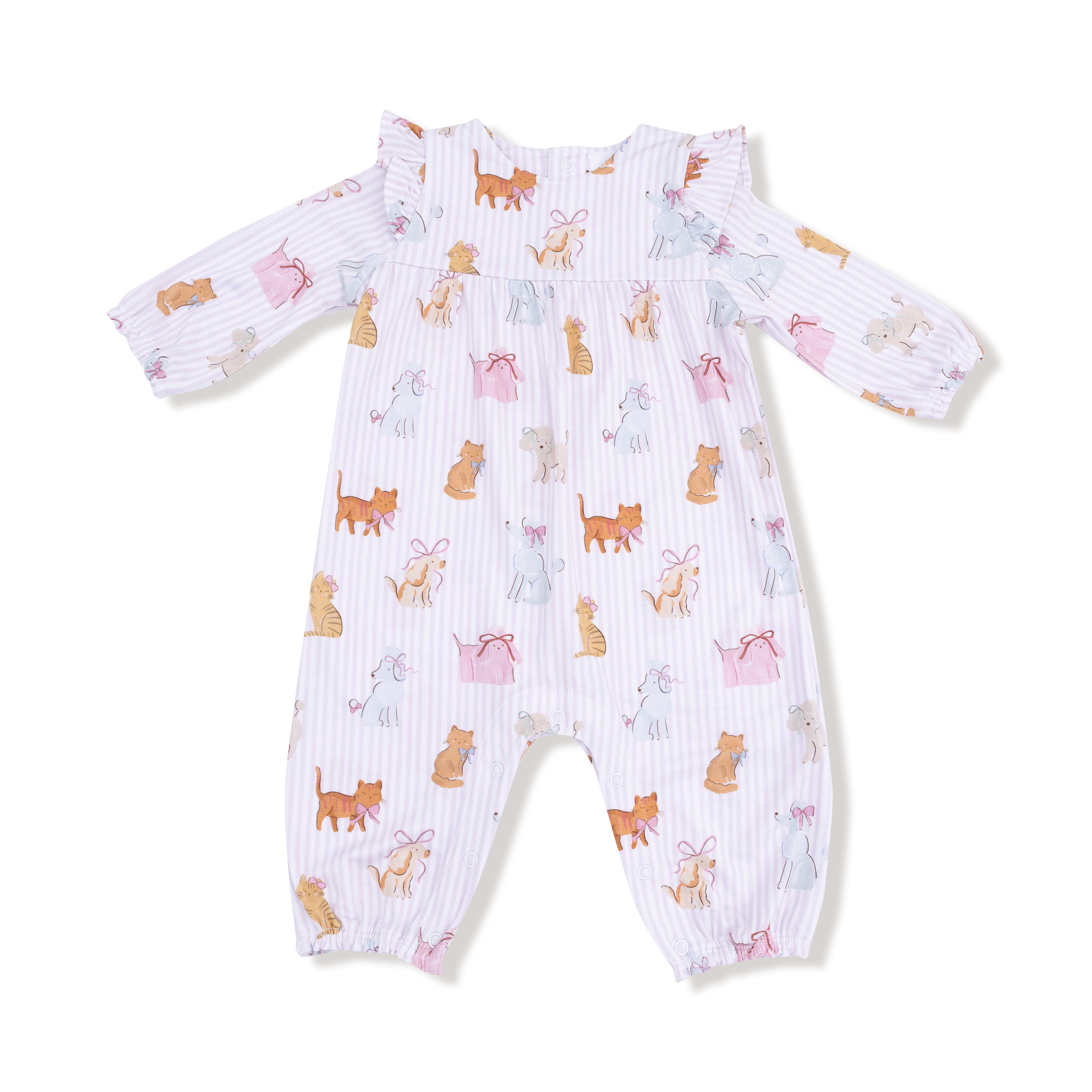 Ruffle Sleeve Romper in our  Fancy Pets print from Angel Dear