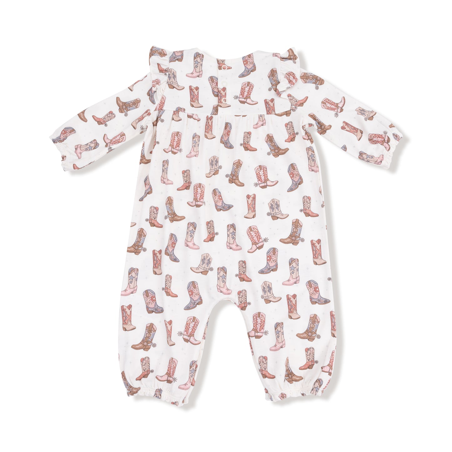 Ruffle Sleeve Romper in our  Future Cowgirl print from Angel Dear