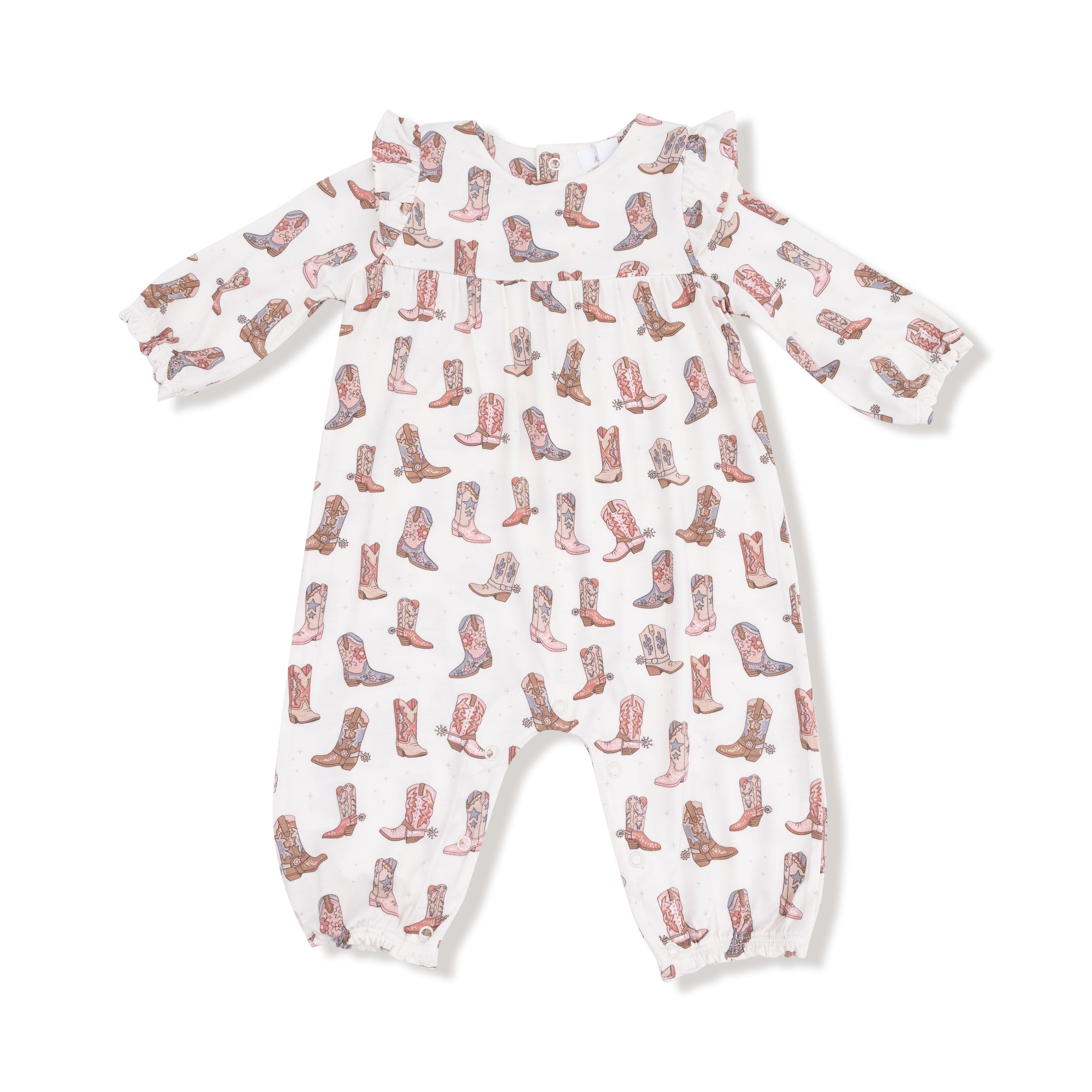 Ruffle Sleeve Romper in our  Future Cowgirl print from Angel Dear