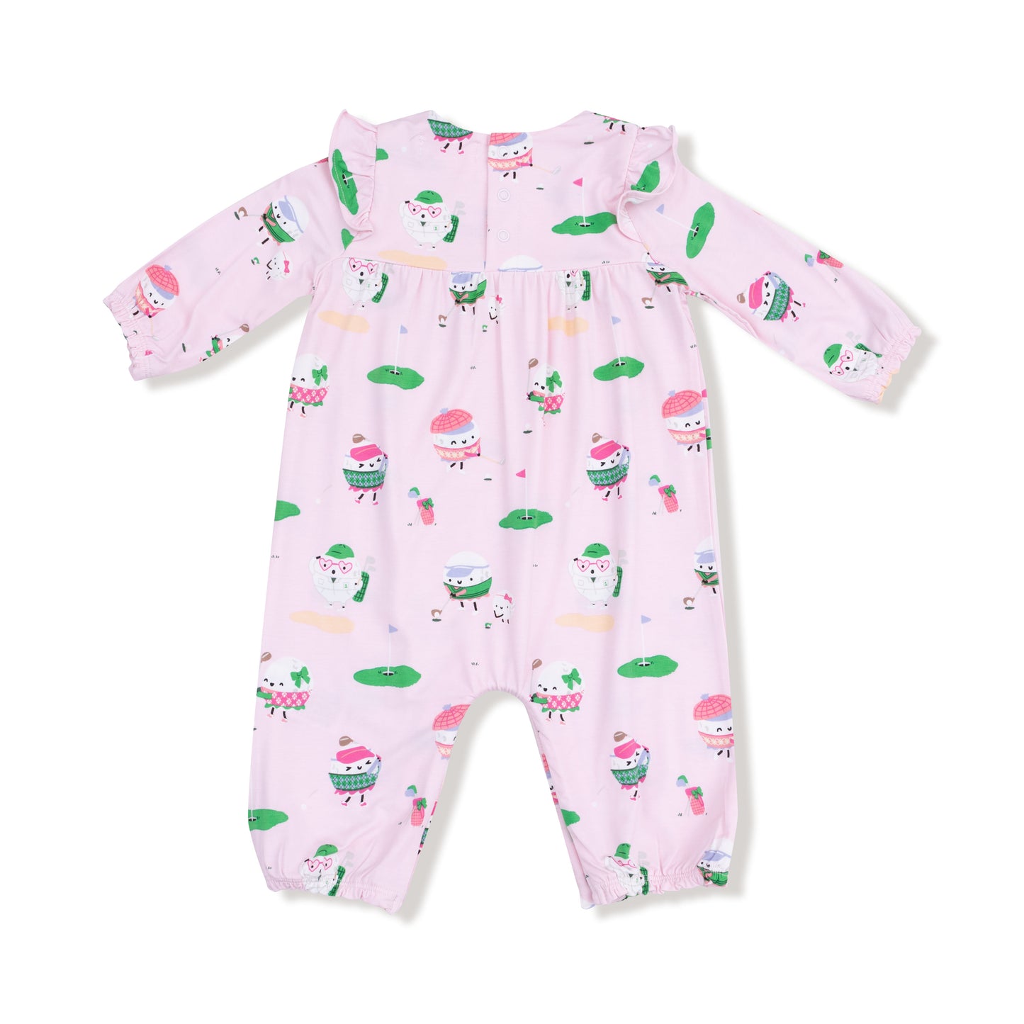 Ruffle Sleeve Romper in our  Golf Pros - Pink print from Angel Dear