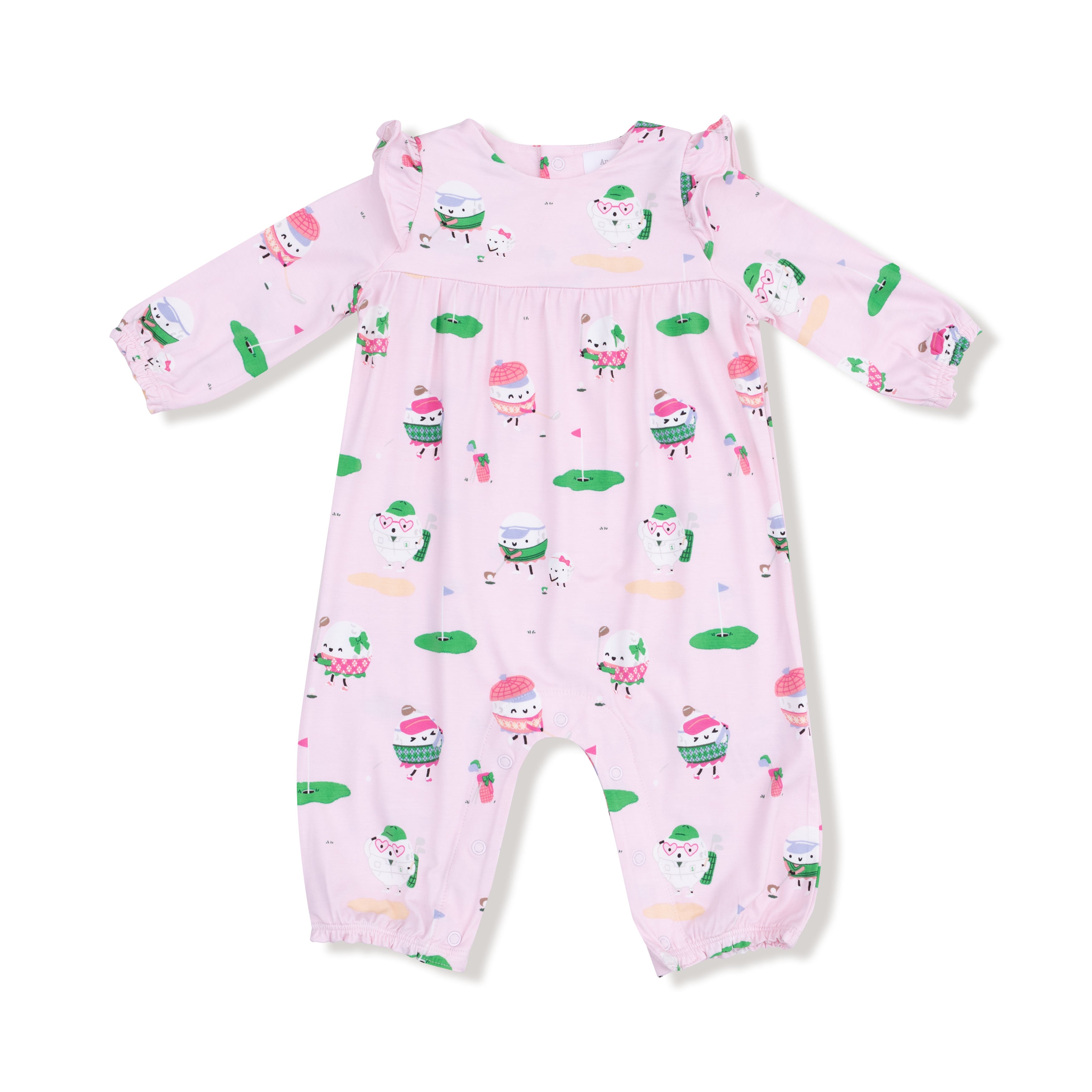 Ruffle Sleeve Romper in our  Golf Pros - Pink print from Angel Dear