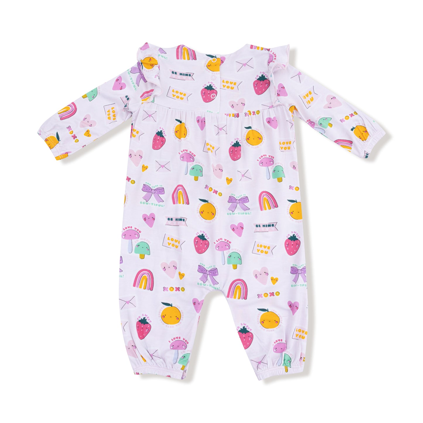 Ruffle Sleeve Romper in our  My Funny Valentine - Pink print from Angel Dear