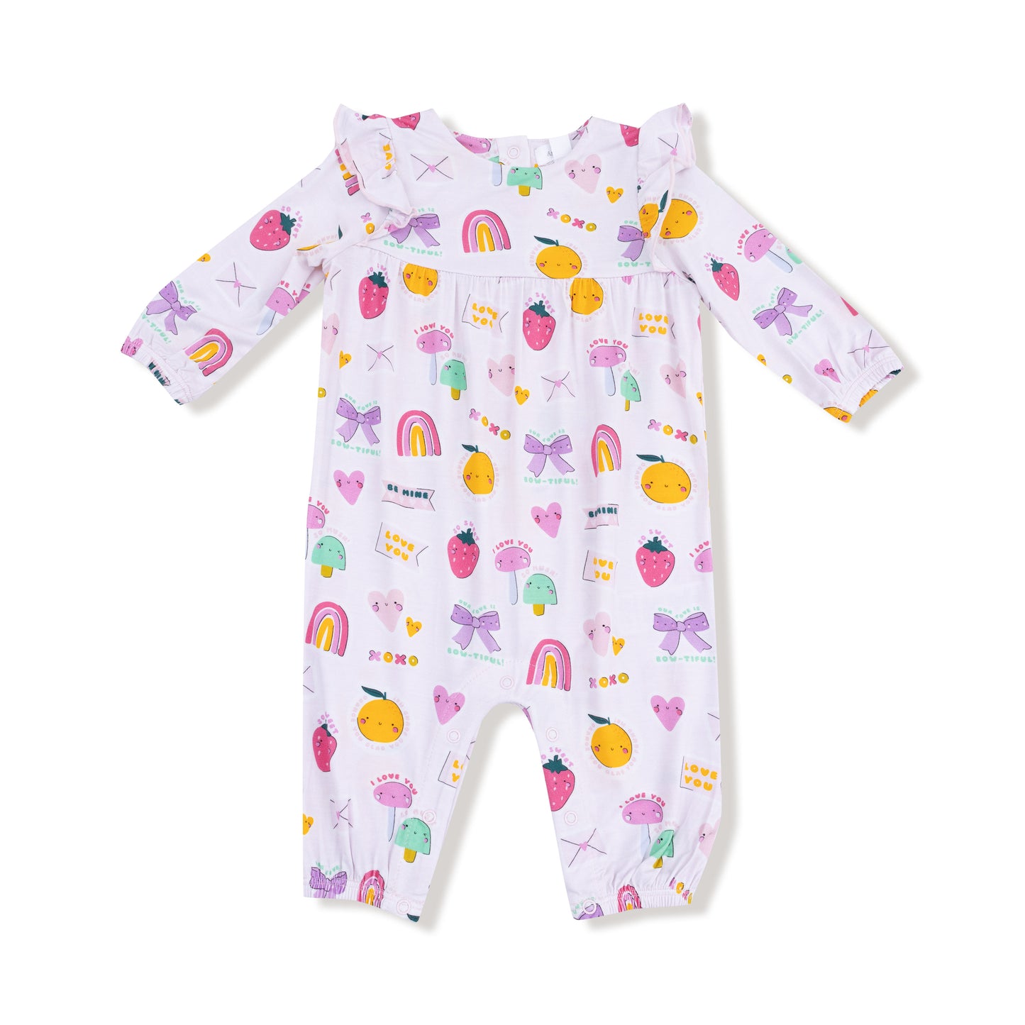 Ruffle Sleeve Romper in our  My Funny Valentine - Pink print from Angel Dear