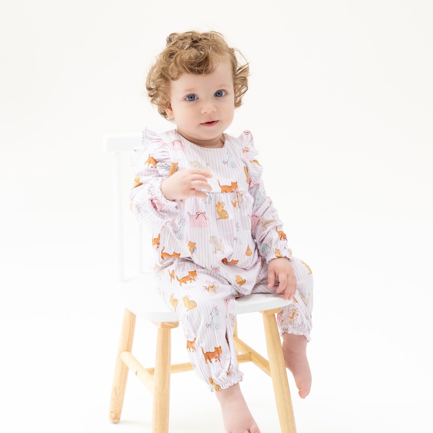 Ruffle Sleeve Romper in our  Fancy Pets print from Angel Dear