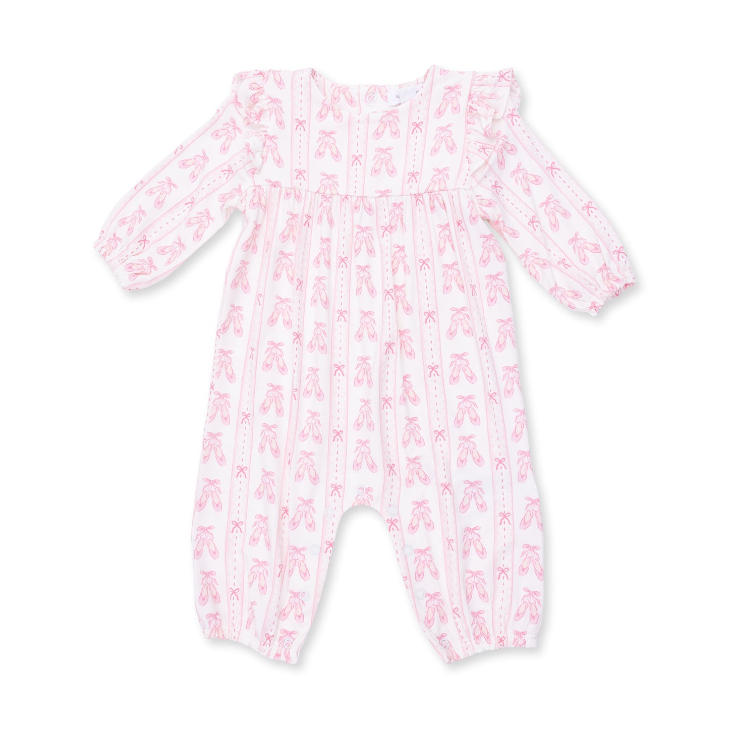 Ballet Shoes Ribbon Stripe - Ruffle Sleeve Snap Romper