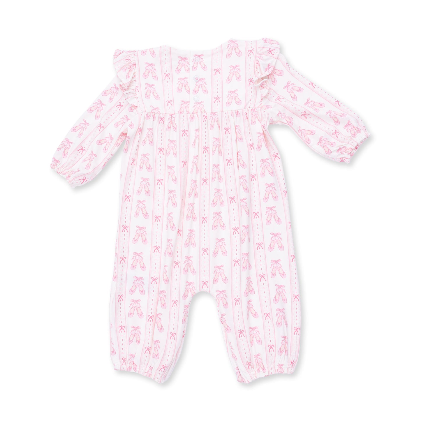 Ballet Shoes Ribbon Stripe - Ruffle Sleeve Snap Romper
