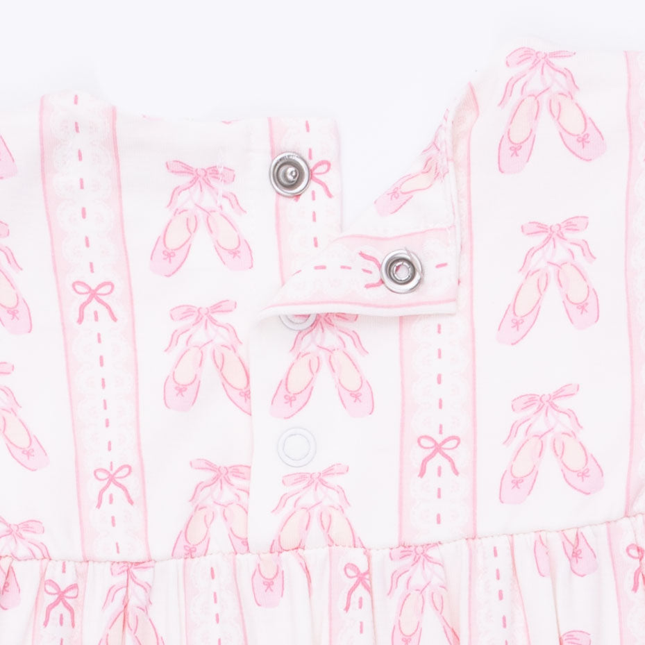 Ballet Shoes Ribbon Stripe - Ruffle Sleeve Snap Romper