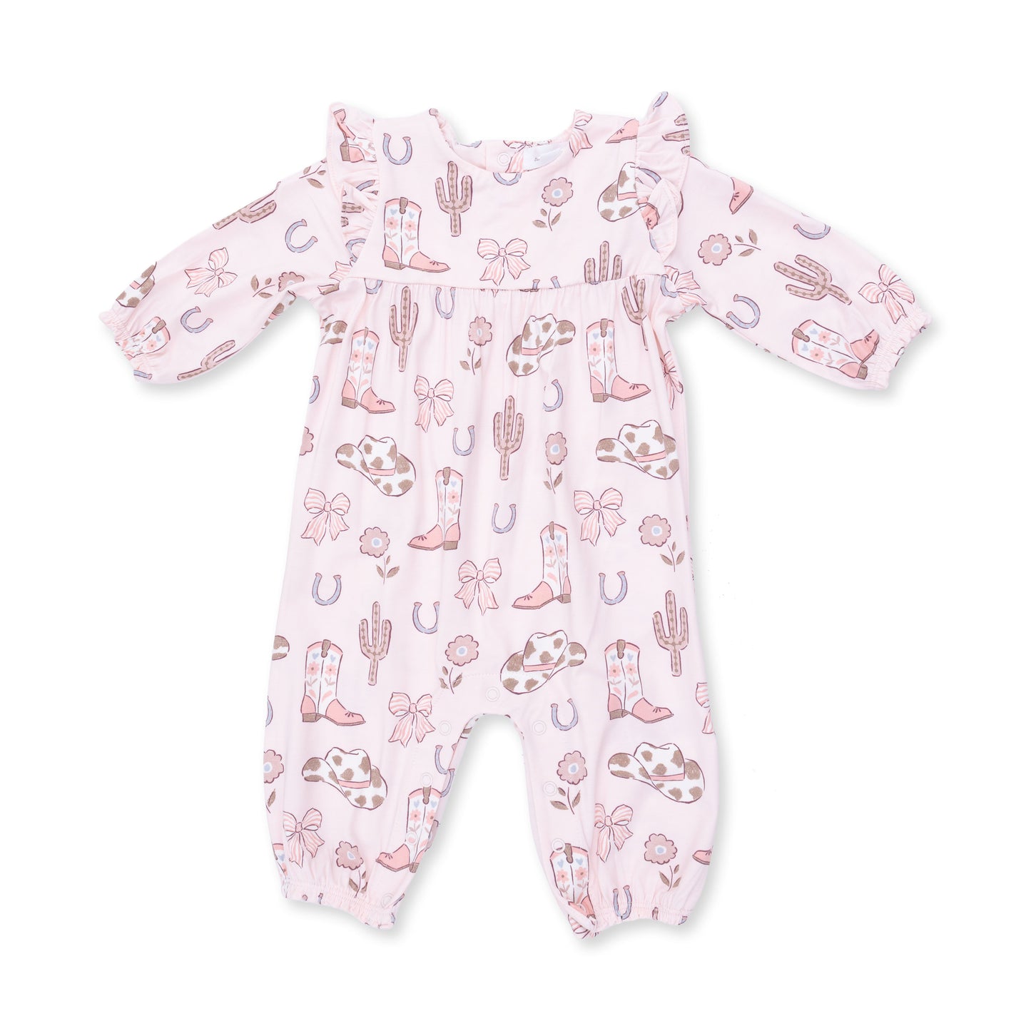 Cowgirl Boots and Bows - Ruffle Sleeve Snap Romper
