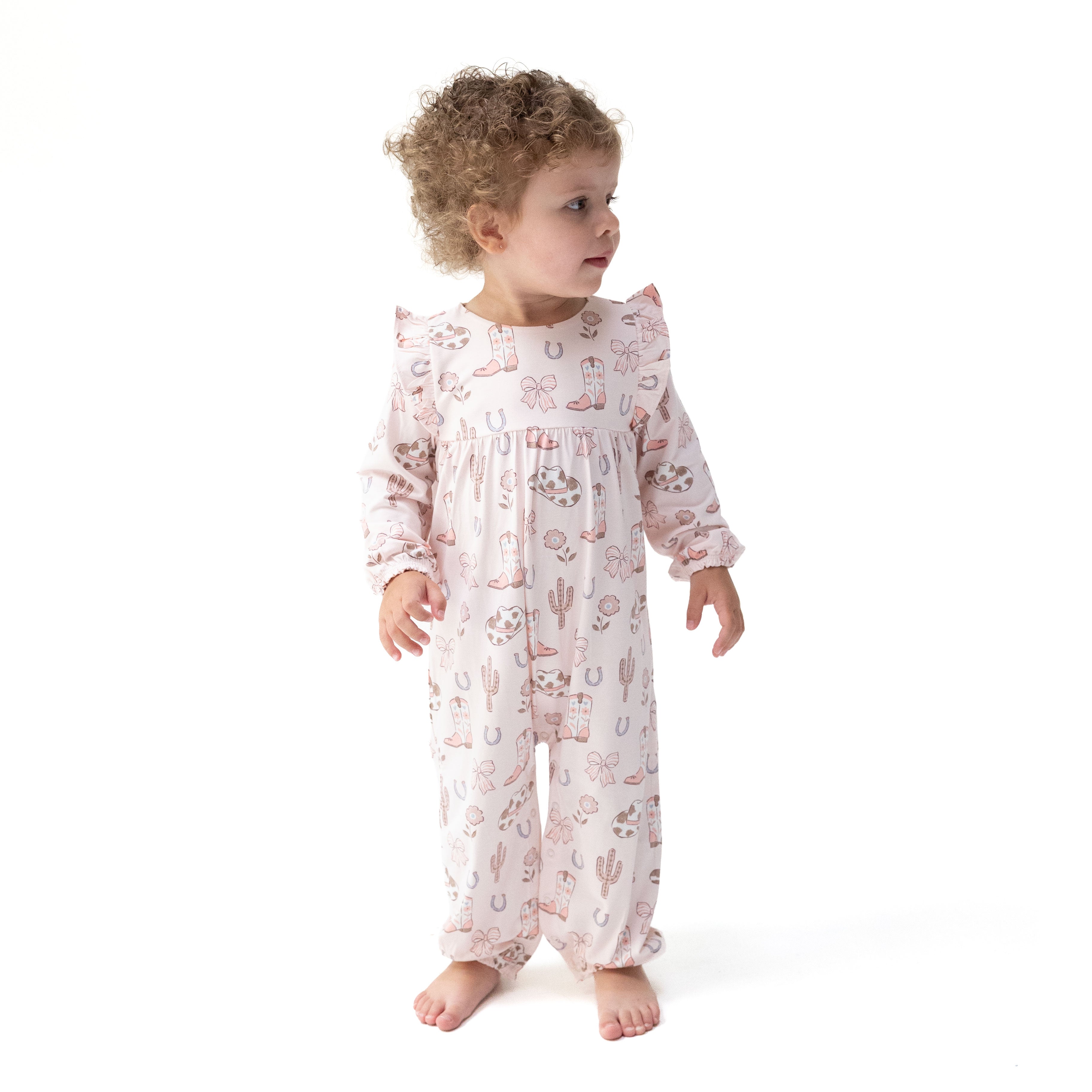 Cowgirl Boots and Bows - Ruffle Sleeve Snap Romper