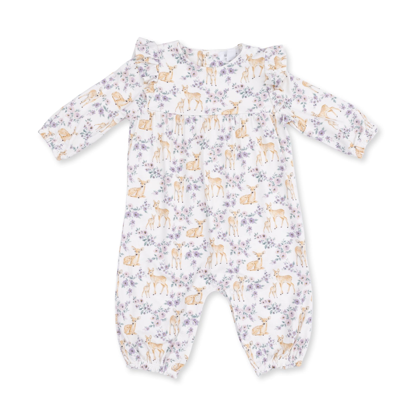 Floral Deer - Ruffle Sleeve Snap Romper