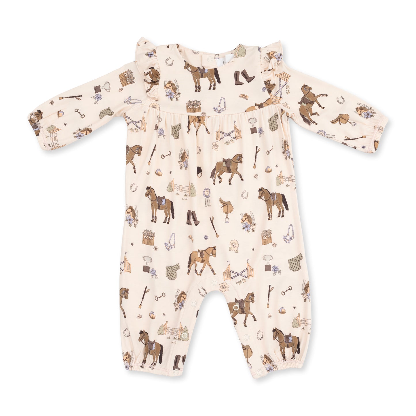 Pretty Equestrian - Ruffle Sleeve Snap Romper