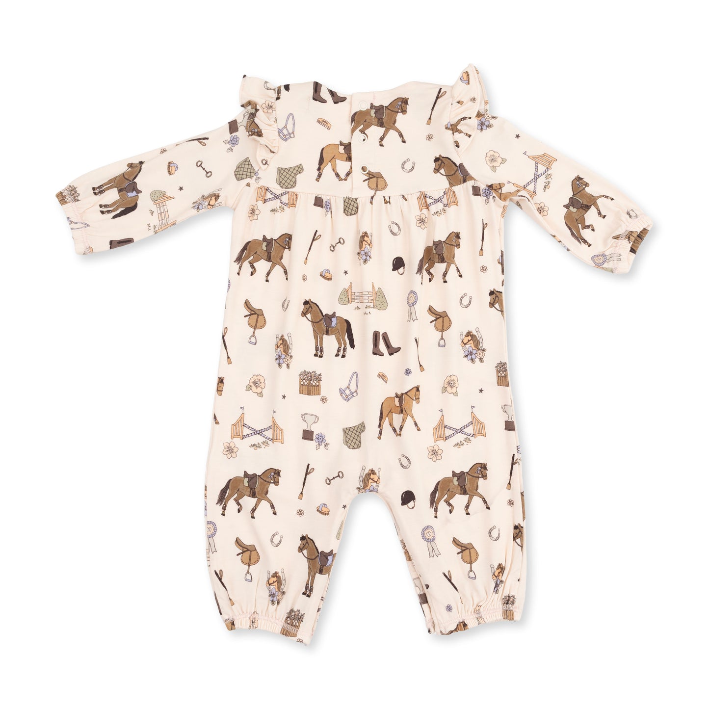 Pretty Equestrian - Ruffle Sleeve Snap Romper