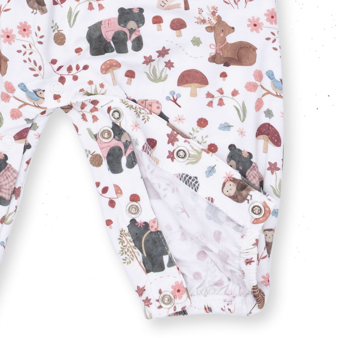 Southern Woodland Animals Pink - Ruffle Sleeve Snap Romper