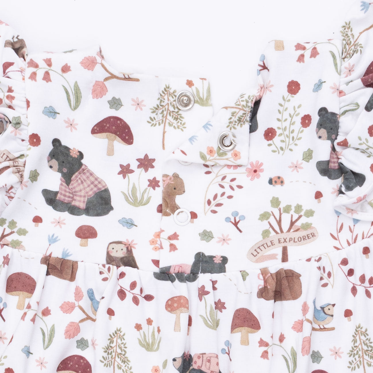 Southern Woodland Animals Pink - Ruffle Sleeve Snap Romper