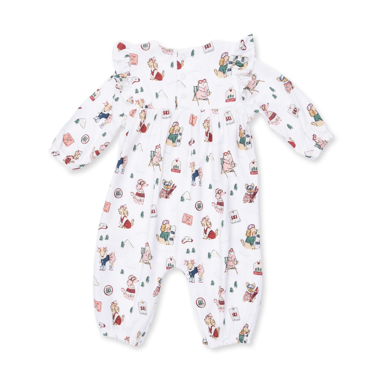 Winter Sports Dogs Pink - Ruffle Sleeve Snap Romper