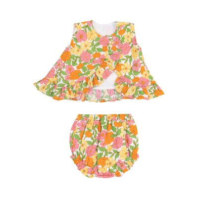 Ruffle Back Top & Bloomer - Botanical Retro Floral