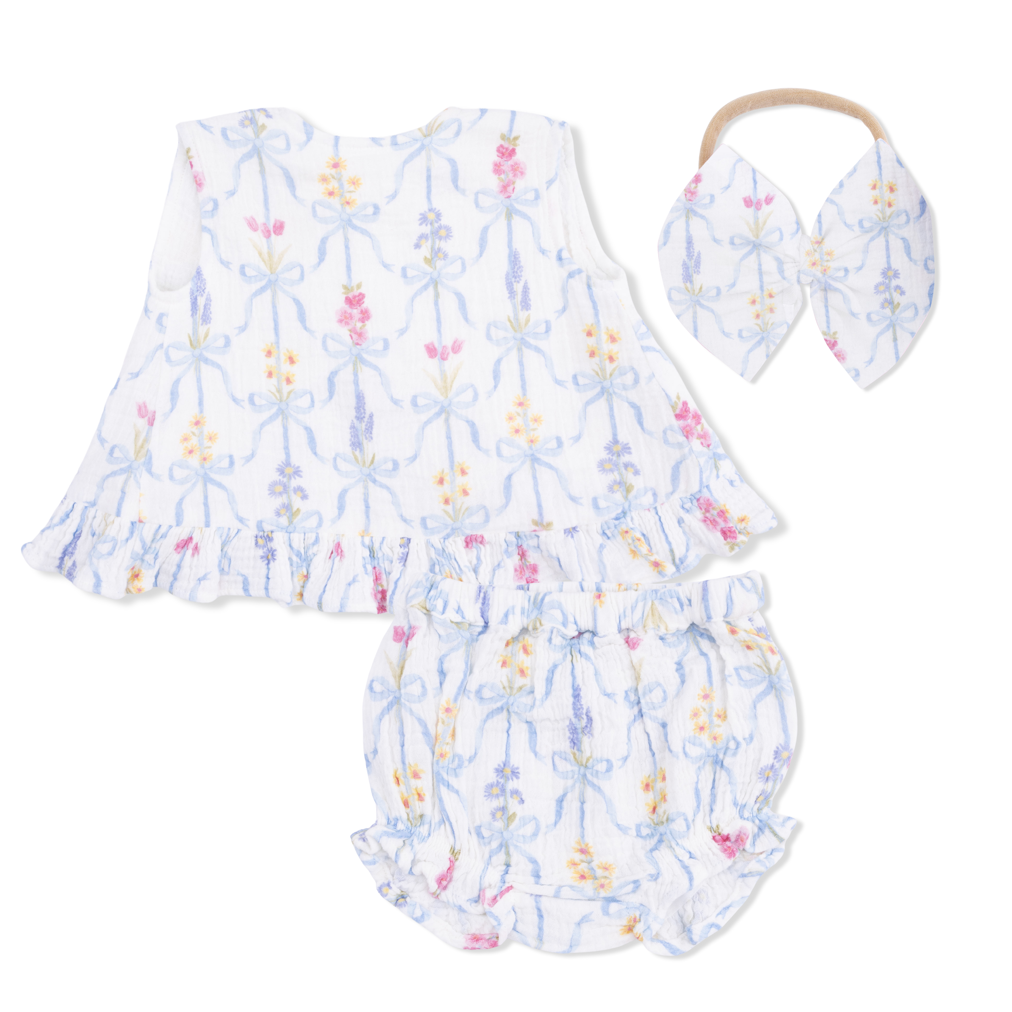 Ribbon Bouquets - Ruffle Back Top and Bloomer with Bow on Headband-Angel Dear