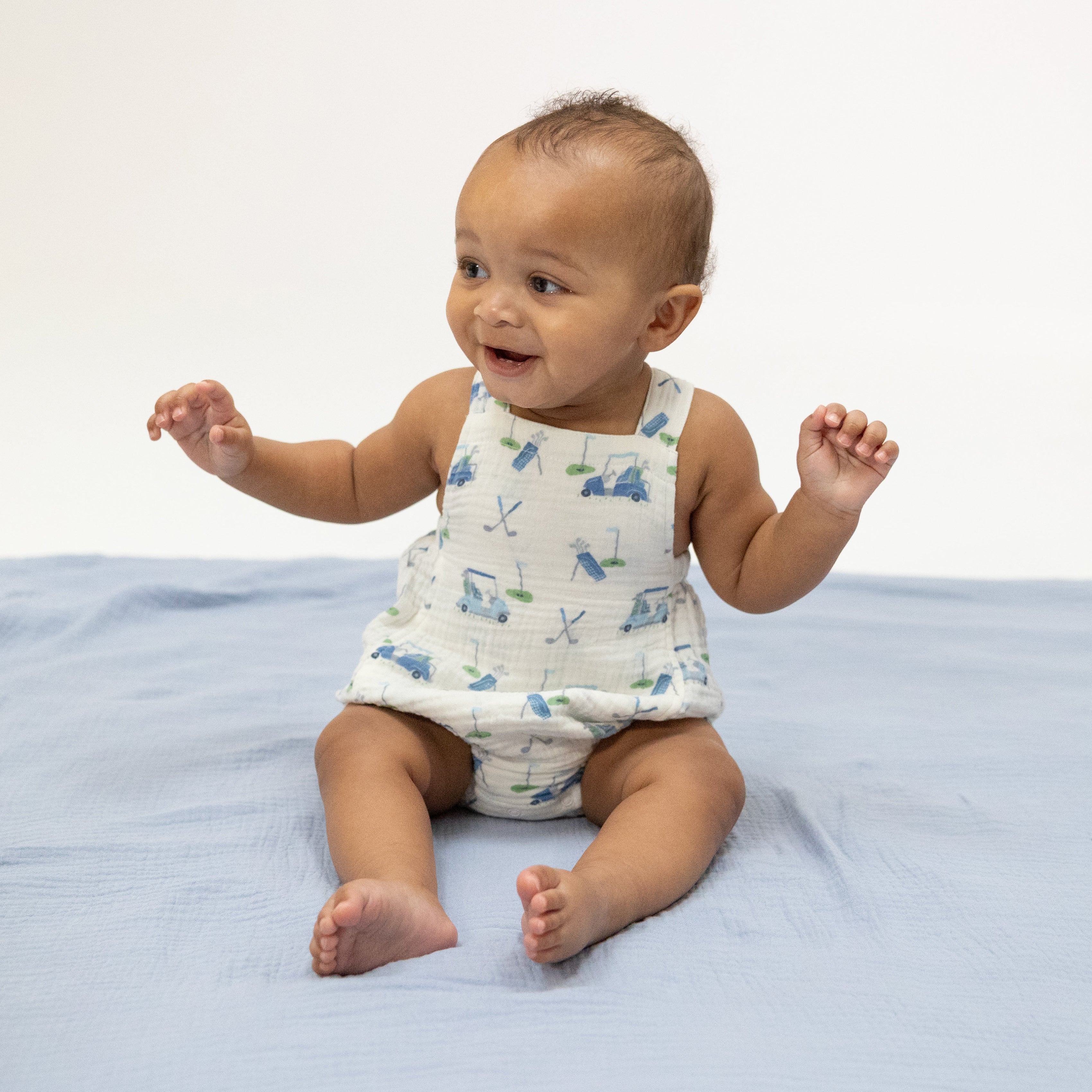 Baby Golf Carts Blue - Retro Sunsuit-Angel Dear