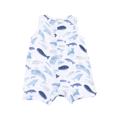 Sleevless Shortie Romper - Blue Whales