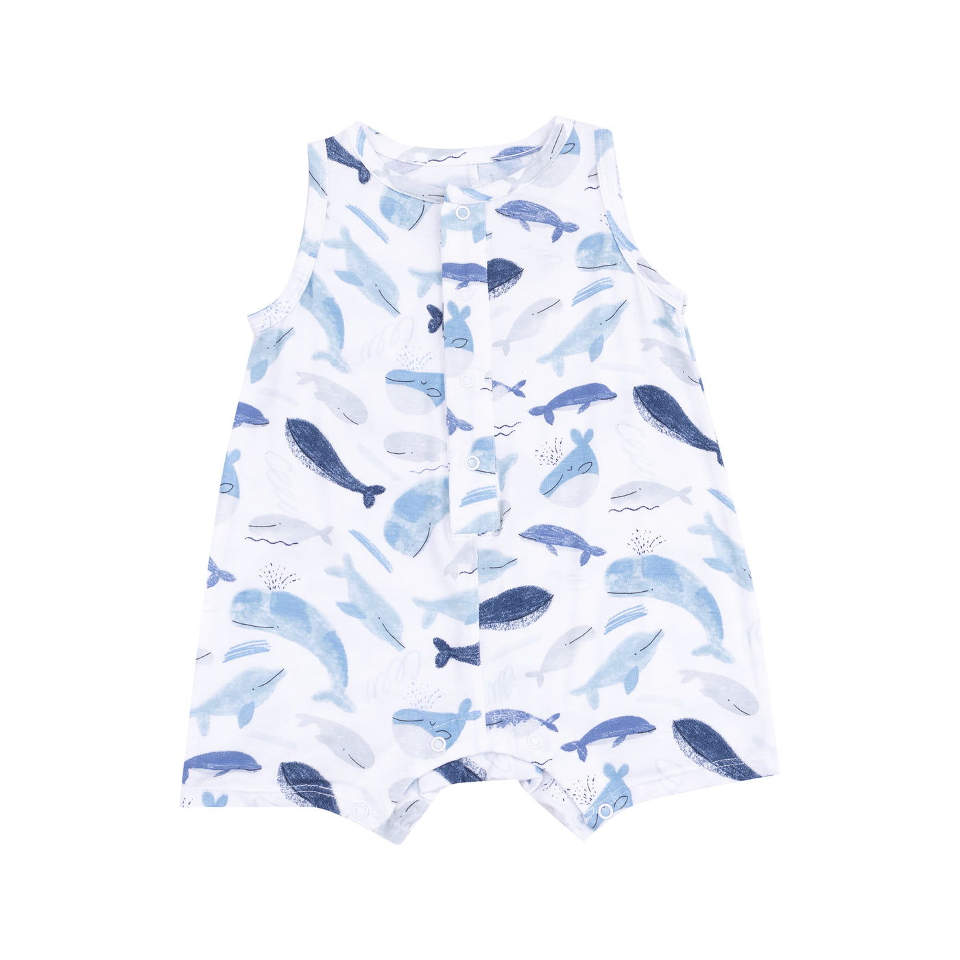 Sleevless Shortie Romper - Blue Whales