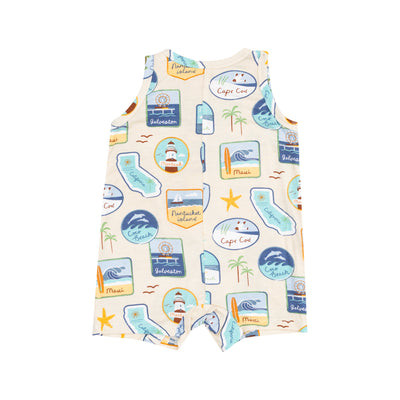 Sleeveless Shortie Romper - Beach Patches