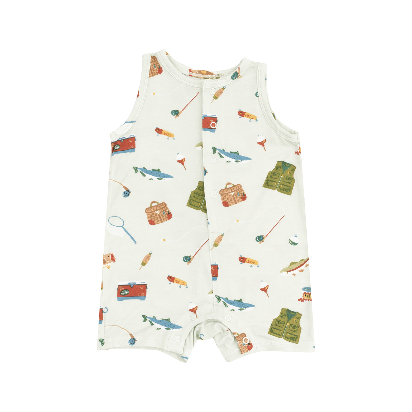 Sleeveless Shortie Romper - Fishing Things Green