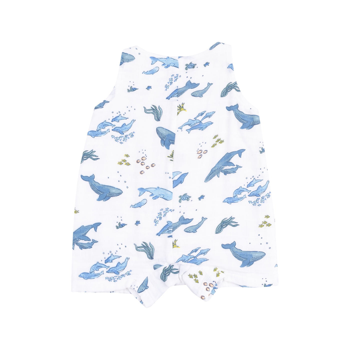 Sleevless Shortie Romper - Watercolor Blue Whales