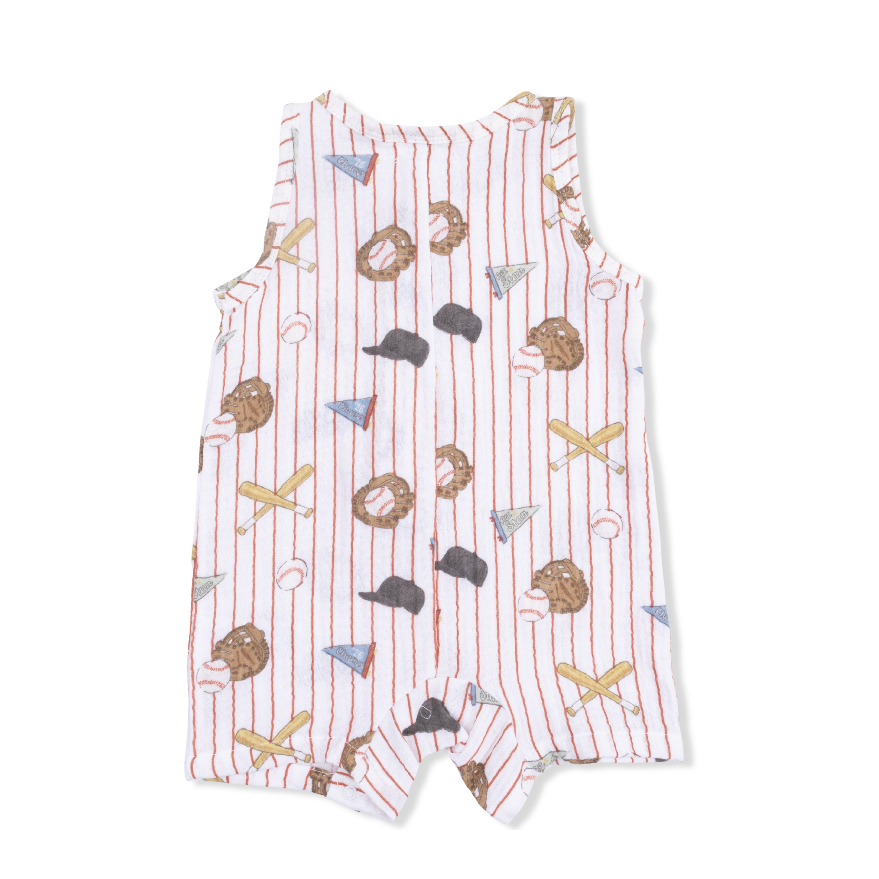 Vintage Baseball Stripe  - Muslin Sleeveless Shortie Romper with Bucket Hat-Angel Dear