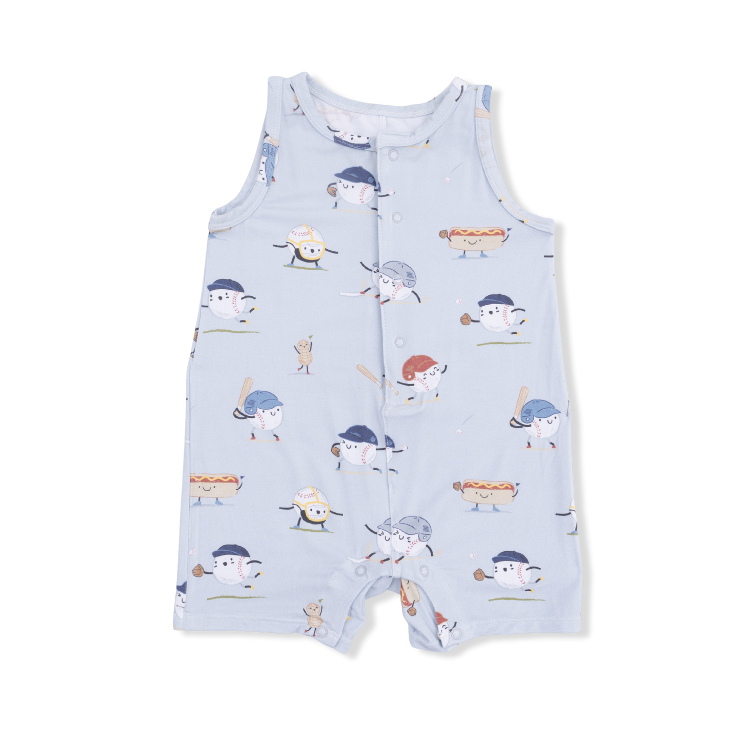 Baseballs Playing Baseball - Sleeveless Shortie Romper-Angel Dear