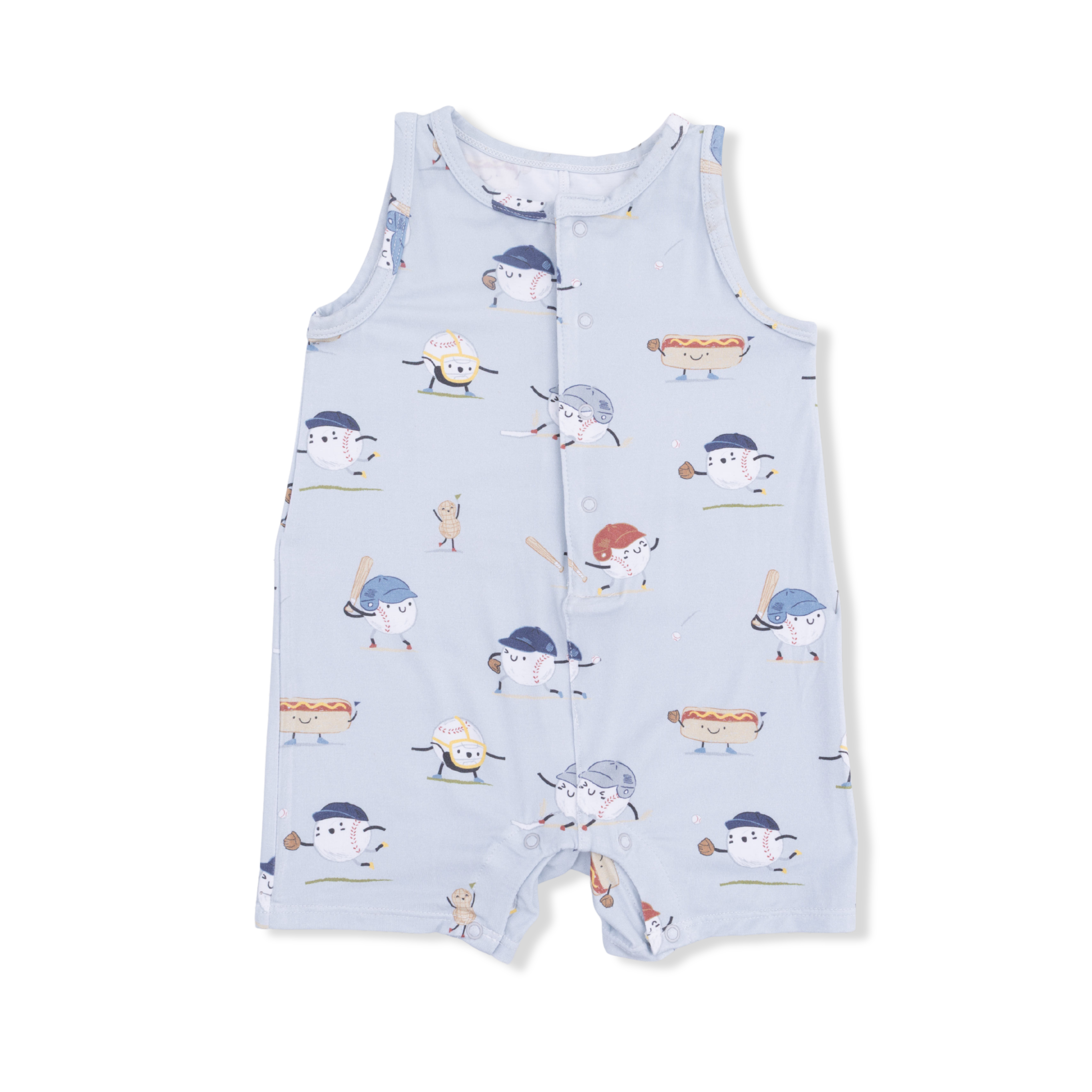 Baseballs Playing Baseball - Sleeveless Shortie Romper-Angel Dear