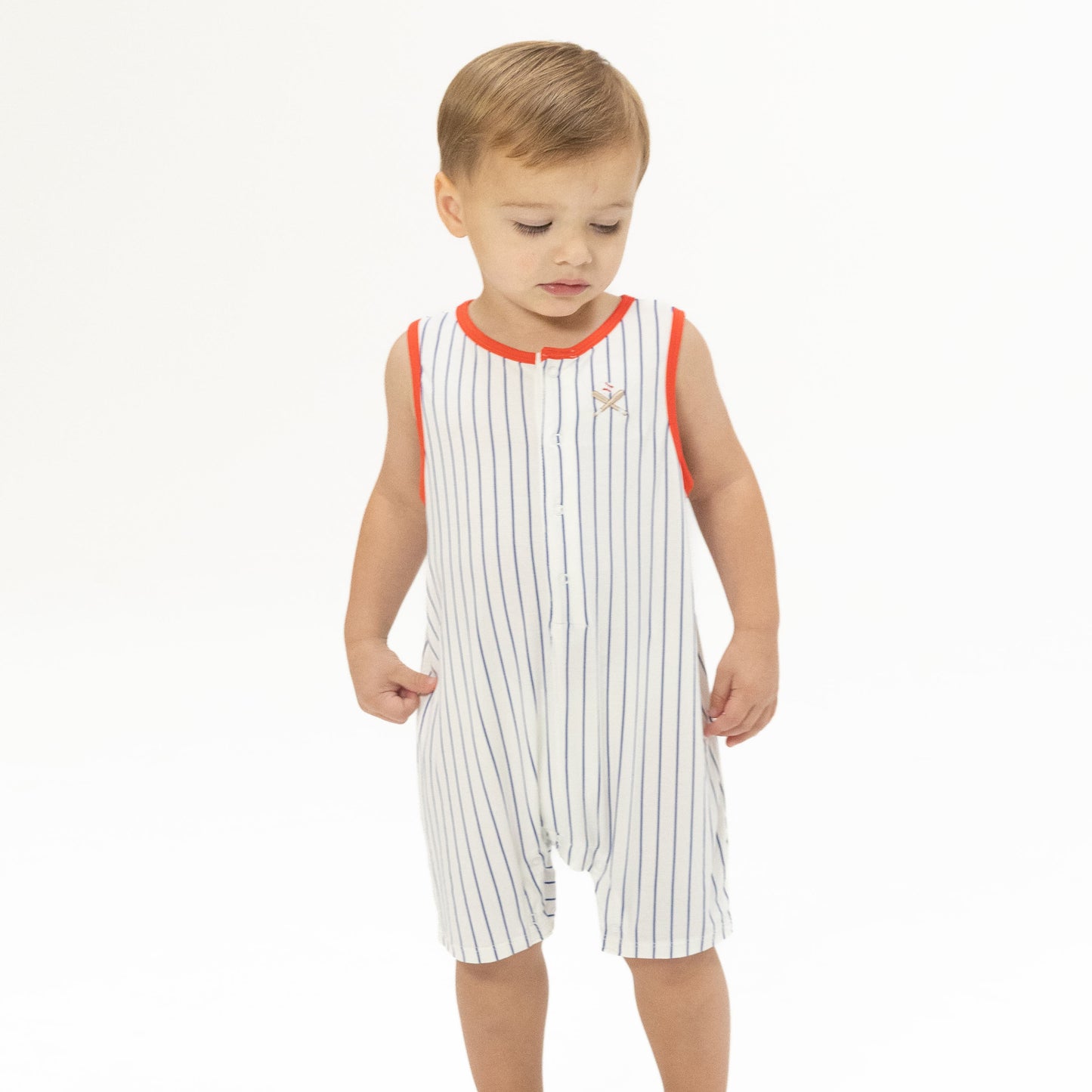 Baseball Stripe - Sleeveless Shortie Romper-Angel Dear