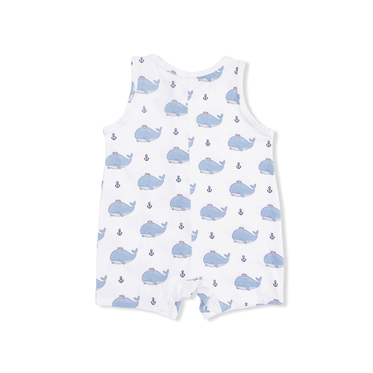 Bubbly Sailor Whales Blue - Sleeveless Shortie Romper-Angel Dear